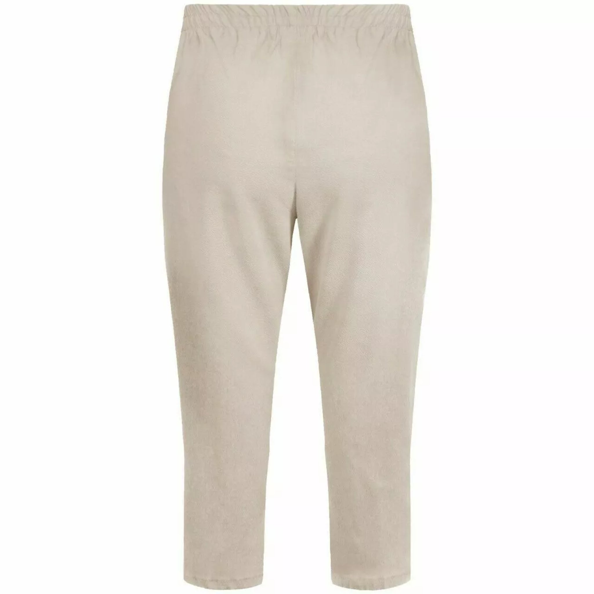 Ladies beige 3/4 cropped trousers with zip pocket and button detail summer fashion